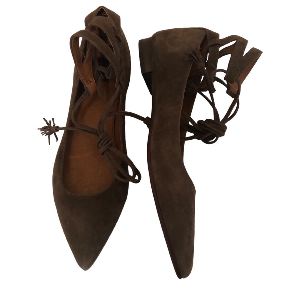 Frye Sienna Ghillie Ballet Flats Size 7M Dark Taupe Suede Pointy Toe